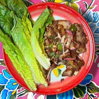 YUM MOO TOD ( Spicy Fried Pork Belly Salad)