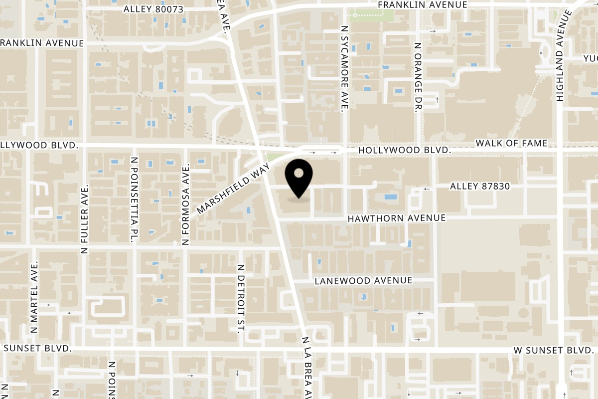 Map showing the location of Pink Pepper on 1638 N La Brea Ave in Los Angeles